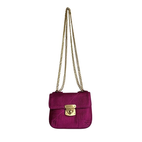 Talbots Magenta Pink Woven Mini Crossbody Bag With Gold Chain Strap NEW - Picture 1 of 6